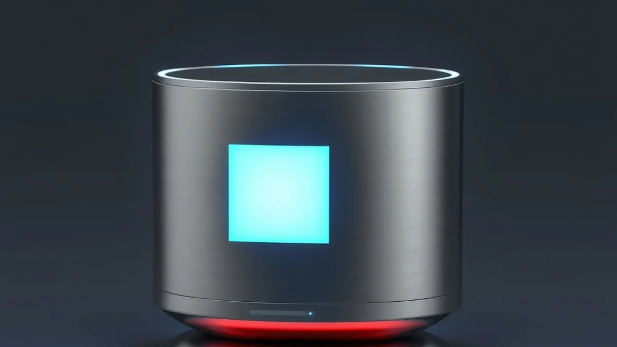 Bocina inteligente con pantalla cuadrada brillante sobre base metálica