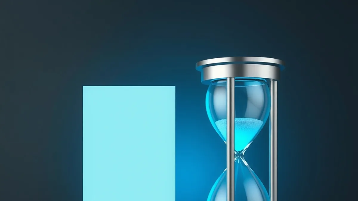 Glowing cyan hourglass next to a smooth blank block, with no markings