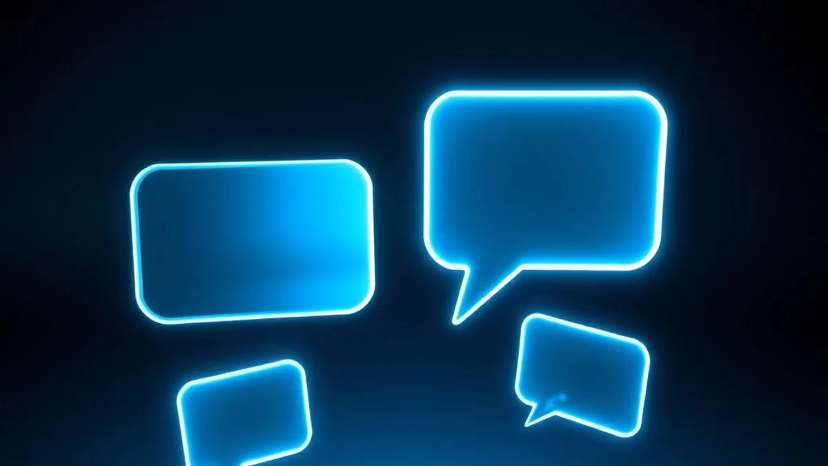 Balões de conversa azuis brilhantes flutuando sobre fundo escuro