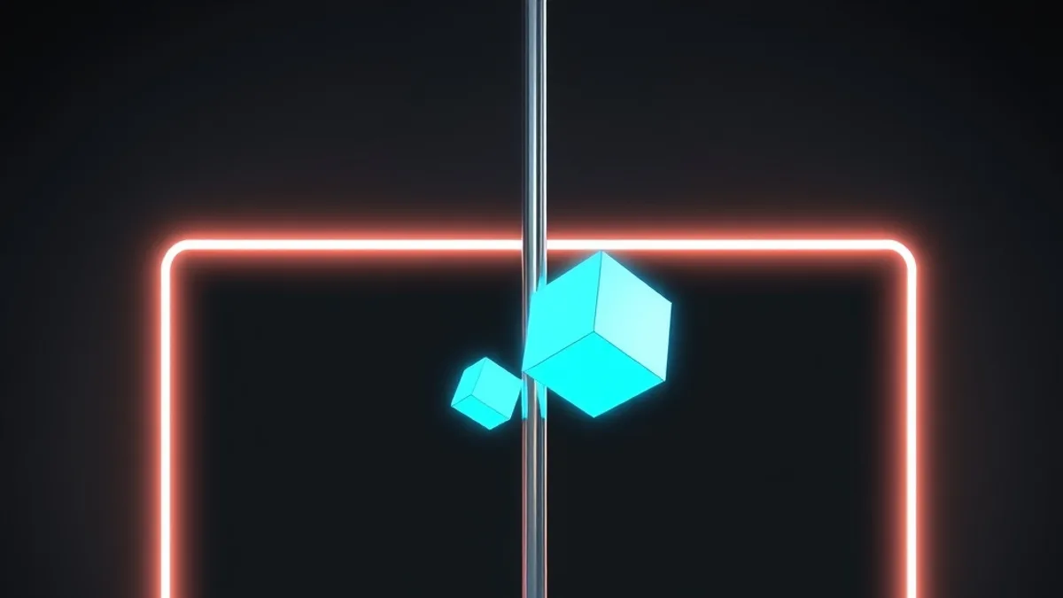 Glowing cyan data cubes in front of a luminous screen frame, symbolizing a cache cleanup