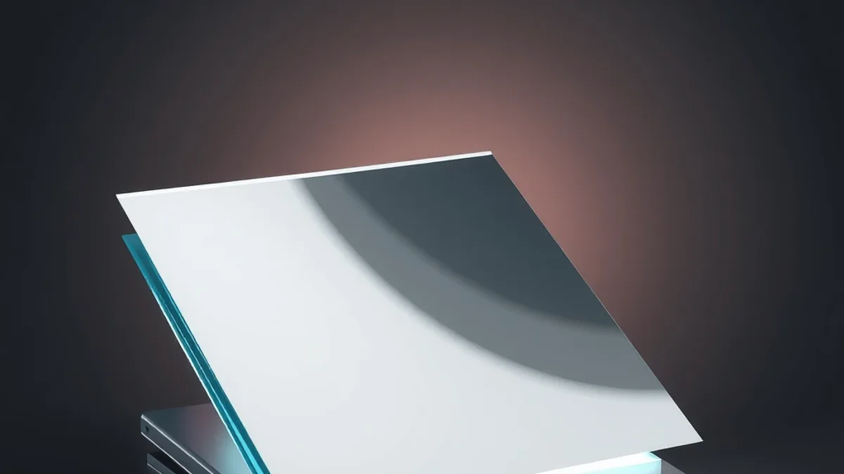 White sheet tilted over a brushed-steel base with a cyan glow