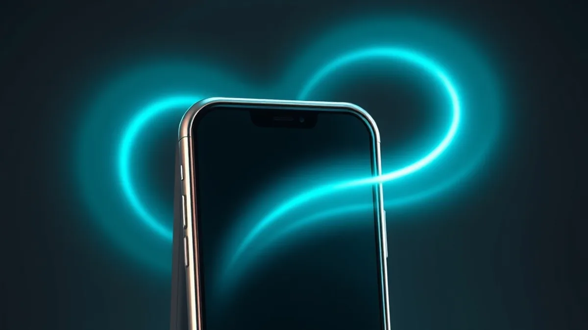 Smartphone with a dark screen and cyan light waves around it