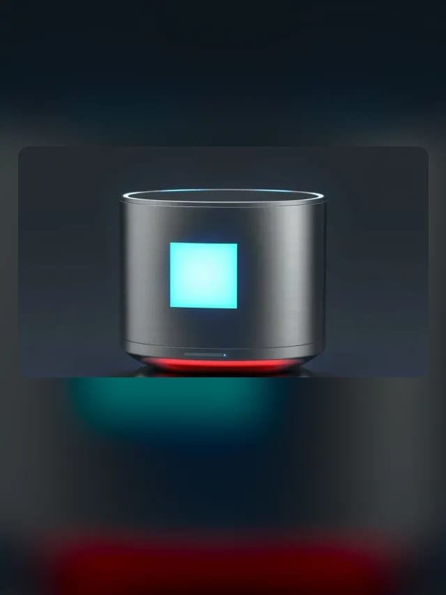 Bocina inteligente con pantalla cuadrada brillante sobre base metálica