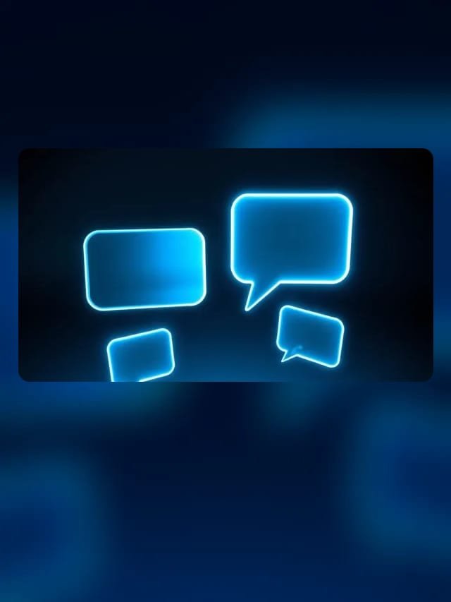 Burbujas de conversación azules brillantes flotando sobre fondo oscuro