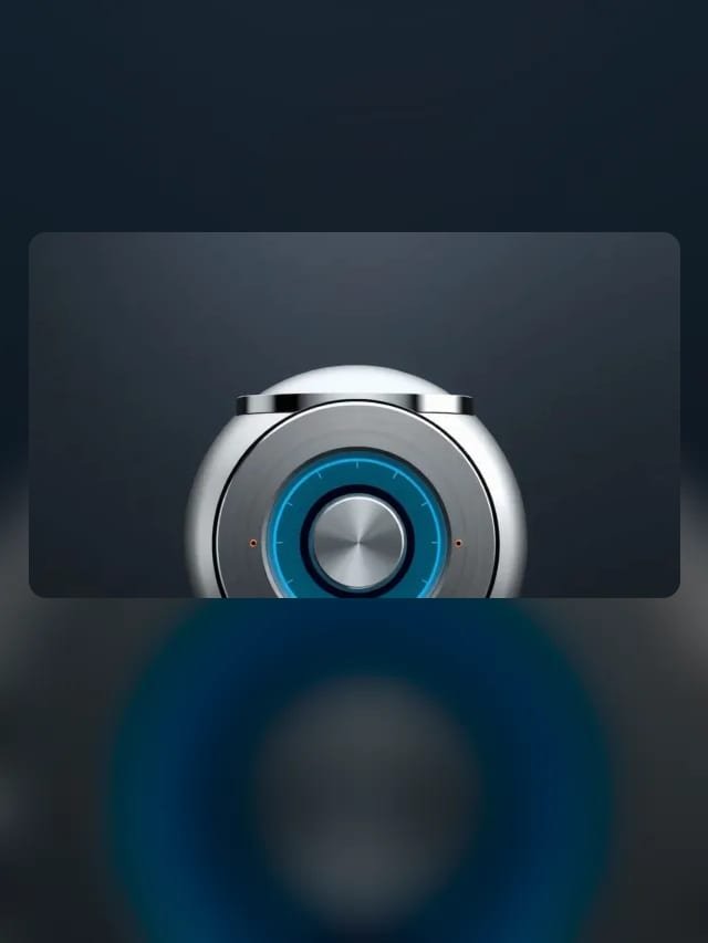 Bocina Bluetooth redondeada de metal con una perilla giratoria central