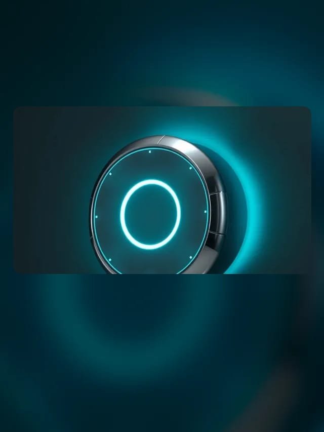 Timbre inteligente con lente circular brillante junto a una puerta, sin marcas visibles