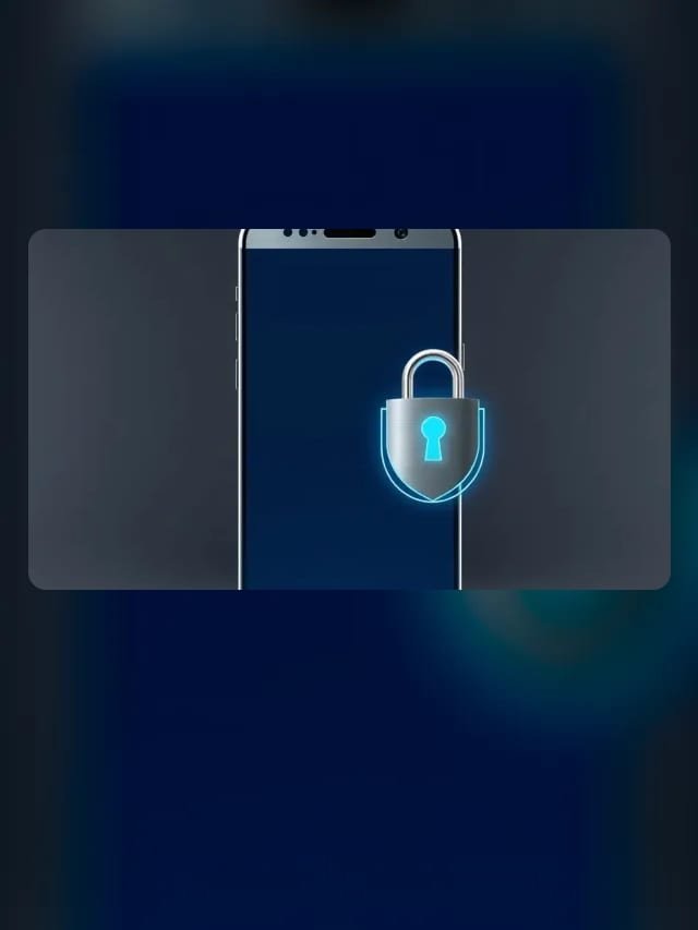 Celular protegido por un candado y un escudo luminoso
